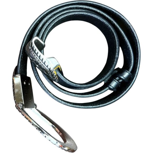 CHICO’S Black Silver Embellished Buckle Leather Belt Accessories Boho Western Ad - Picture 2 of 5